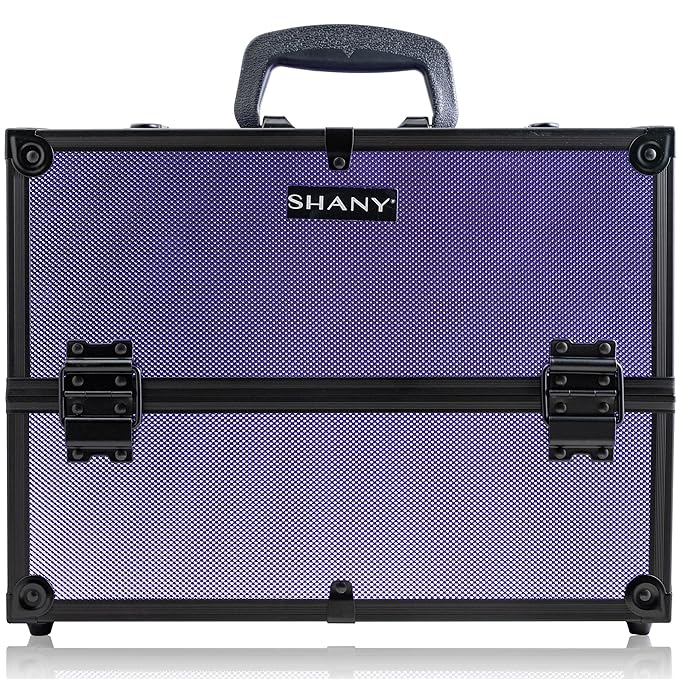 SHANY Essential Pro Makeup Train Case Cosmetic Box Portable Makeup Case Cosmetics Beauty Organizer Jewelry storage with Locks, Multi Compartments Makeup Box and Shoulder Strap - Lily