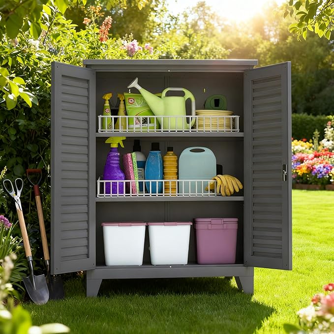 Wide Metal Tool Storage Cabinet with Adjustable Shelves, 47.2” Steel Organizer for Garage Basement Laundry Room Garden or Office, Heavy Duty Utility Storage Cabinet with Pegboard