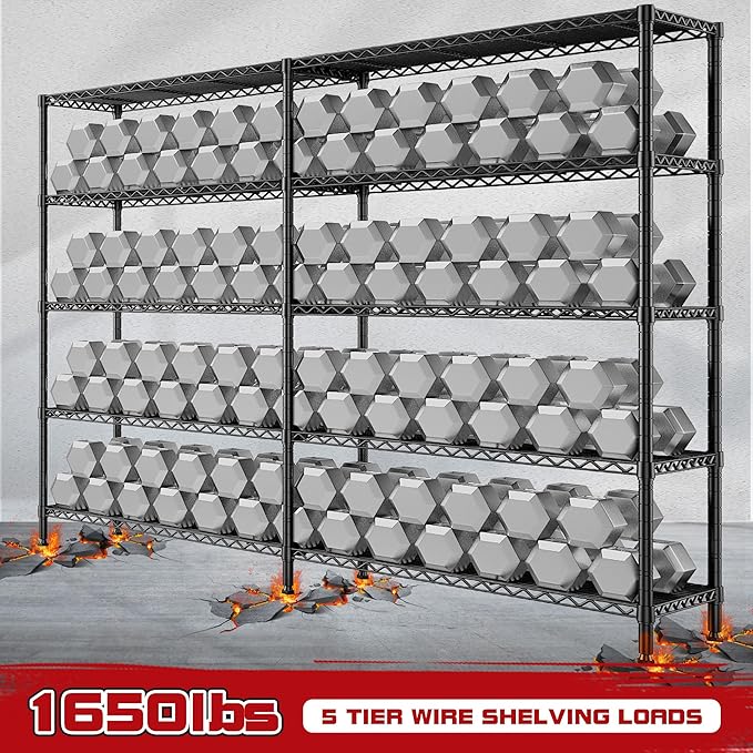 REIBII 73''W Storage Shelves Load 1650 LBS Metal Shelving 5-Tier Wire Shelving Unit, Adjustable Heavy Duty Metal Shelves Wire Shelf for Pantry Kitchen Industrial Garage, 17.7" D x 73" W x 71" H