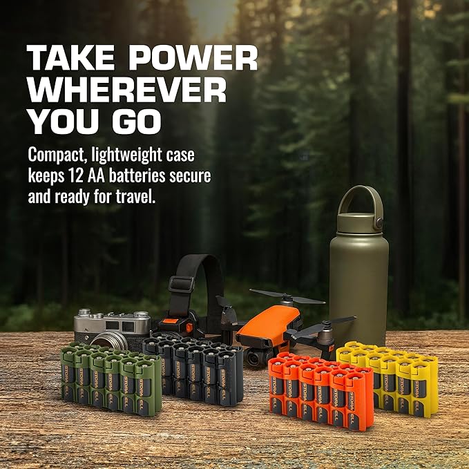 AA Battery Storage Caddy by Storacell, Black, Holds 12 Batteries (Not included)