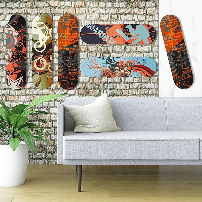 6 Packs Skateboard Wall Mount with Installation Screws Acrylic Floating Skate Deck Stand Skateboard Wall Hanger to Store and Display Long Boards Snowboards