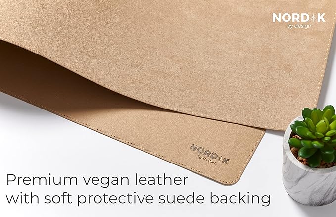 Nordik Leather Desk Mat Cable Organiser (Champagne Beige 89 X 43 cm) Premium Extended Mouse Mat for Home Office Accessories - Non-Slip Vegan Leather Desk Pad Protector & Desk Blotter Pad