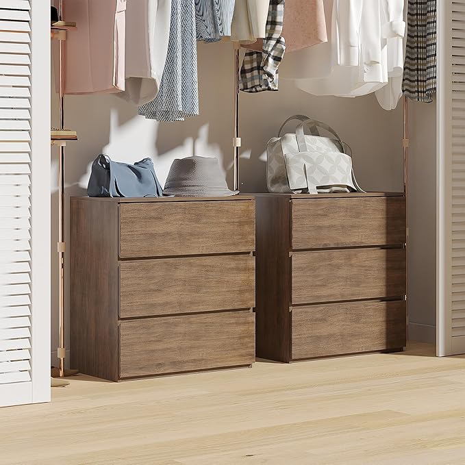 woodtalks 3 Drawer Dresser, Wood Chest Drawers with Storage for Closet, Bedroom, Living Room and Hallway, Drawers Dresser Bedside Nightstand, Walnut, Brown