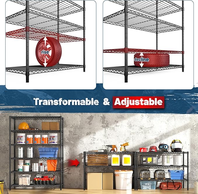 6Tier Metal Shelving Unit Storage Shelves. 1200LBS Wire Shelving Rack Heavy Duty, 75H Adjustable Pantry Shelves, Metal Shelf for Garage Shelving, Closet Shelves,Kitchen, 75" Hx 36" Wx 18" D