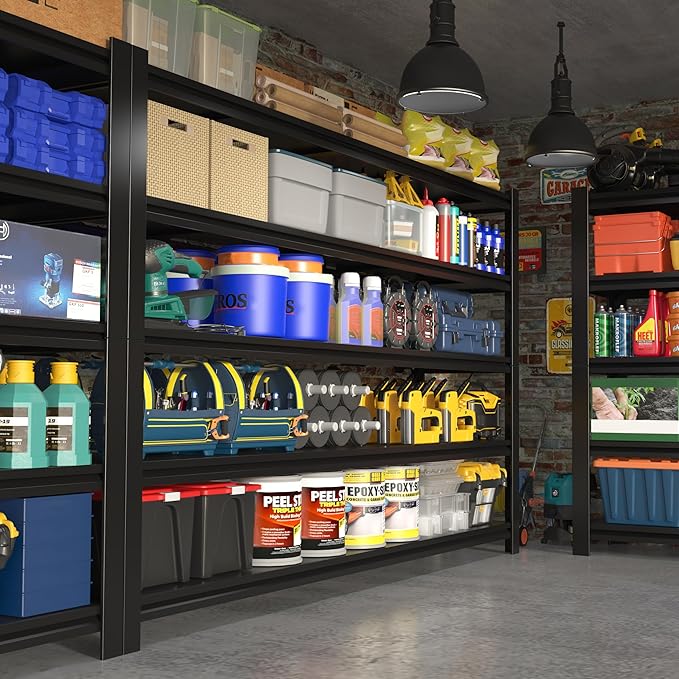 60" W Garage Shelving Heavy Duty Metal Shelving 3000LBS Storage Shelves Adjustable 5 Tier Metal Shelves for Storage Industrial Shelves for Garage, Warehouse, 24.2" D x 60'' W x 72'' H, 4 Pcs