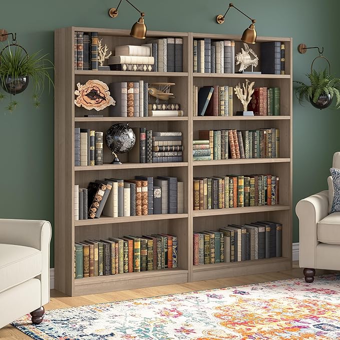 Bush Furniture Universal Tall 5 Shelf Bookcase in Ash Gray, Vertical Storage and Display Bookshelf for Home Office or Living Room Organization