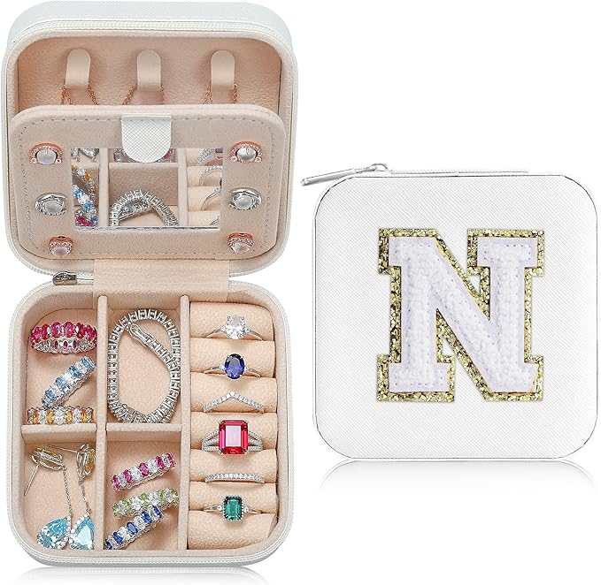Parima Back to School Jewelry Case, Teen Girls Jewelry Box | High School Travel Accessories | Small Jewelry Box - Letter N, White