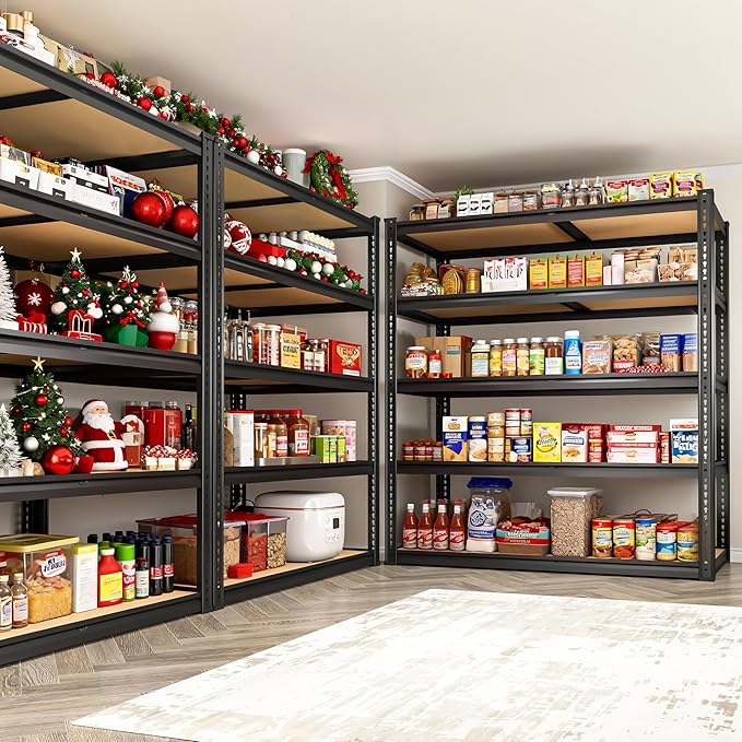 40" W Garage Shelving 2250LBS Storage Shelves Adjustable Metal Shelving 5 Tier Garage Utility Rack Shelf for Warehouse, Pantry, Closet, Kitchen 72.2" H x 40" W x 20" D, Black