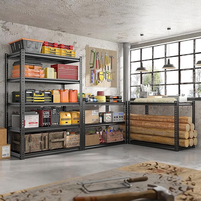 REIBII 72" Garage Shelving,Storage Shelves 2050LBS Heavy Duty Shelving, Adjustable 5-Tier Metal Shelves for Garage, Storage, Basement, Pantry, 72" H*31.5" W*16.5" D