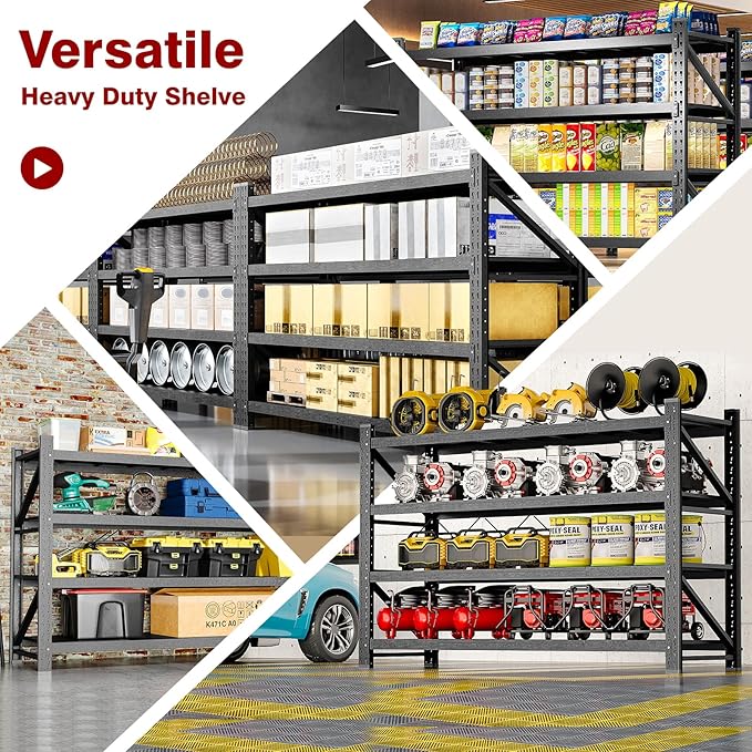 9000LBS Metal Steel Storage Shelves - 75" W Black 4 Tier Heavy Duty Rack Commercial Industrial Shelving with Adjustable Shelf for Basement Garage Warehouse - 75" W x 24" D x 70" H
