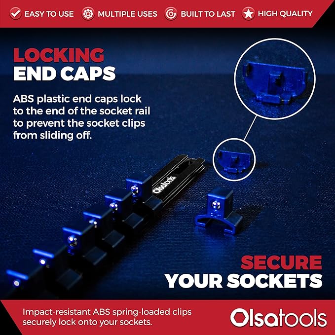 Olsa Tools 1/2-Inch Drive Aluminum Socket Organizer with Locking End Caps | Professional Quality Socket Holder (BLACK)