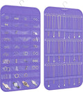 Hanging Jewelry Organizer Storage, 40 Pockets 36 Hooks Necklace Earring Necklace Bracelet Ring Organizer, Double - Sided Design, Purple