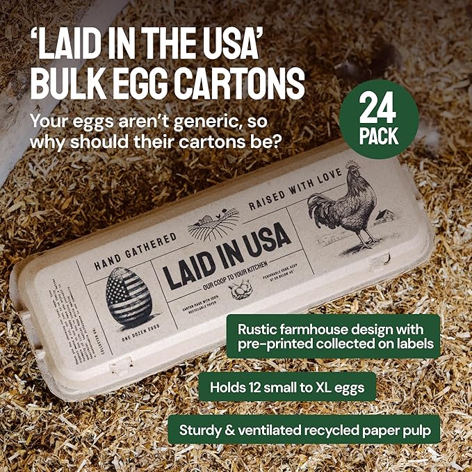 PTCOM Hatortempt Bulk Egg Cartons - 24-Pack, Reusable 12-Count Basket - Recycled Paper Pulp Protection & Ventilation - Fits Small to XL Sizes - Cardboard Dozen Egg Carton Basket