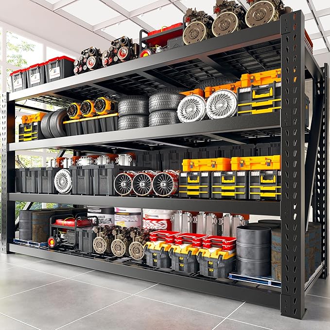 Bepatio 8000LBS Garage Shelving Heavy Duty,77" W Storage Shelves 4 Tier Adjustable Shelves,Metal Shelving Unit, Industrial Storage Shelving for Basement Warehouse Commercial,77" W*24" D*72”H,Black
