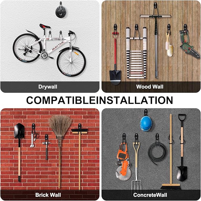 32 Pack Garage Hooks Heavy Duty,Utility Steel Garage Storage Hooks,Wall Mount Garage Hanger&Organizer for Organizing Power Tools,Ladders,Bulk Items,Bikes,Ropes and More Equipment