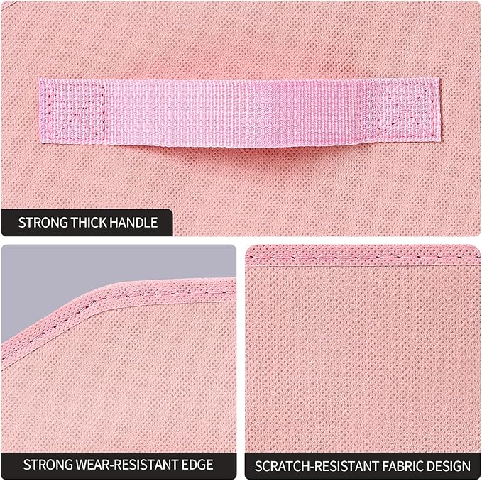 Storage Bins for Shelves - Large Trapezoid Closet Shelf Organizer, Fabric Organization Bins with Handles, Storage Baskets for Clothes, Towel, Purse, 4 Pack, Pink