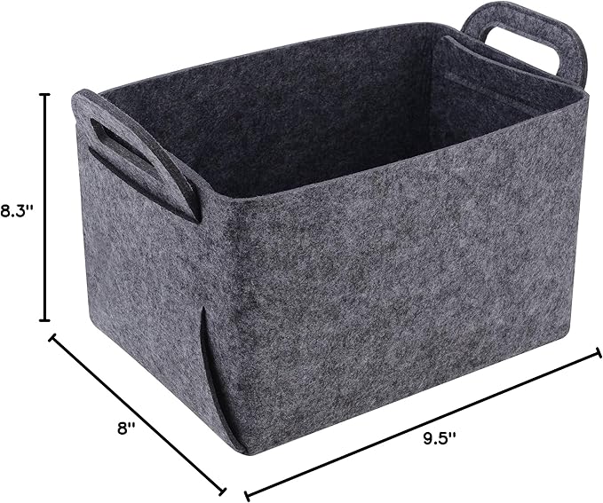 Minoisome Storage Basket Felt Storage Bin Collapsible& Convenient Box Organizer with Carry Handles for Office Bedroom Closet Babies Nursery Toys Laundry (Grey, 13.8inch（L）×9.5inch（W）×8.3inch（H）)