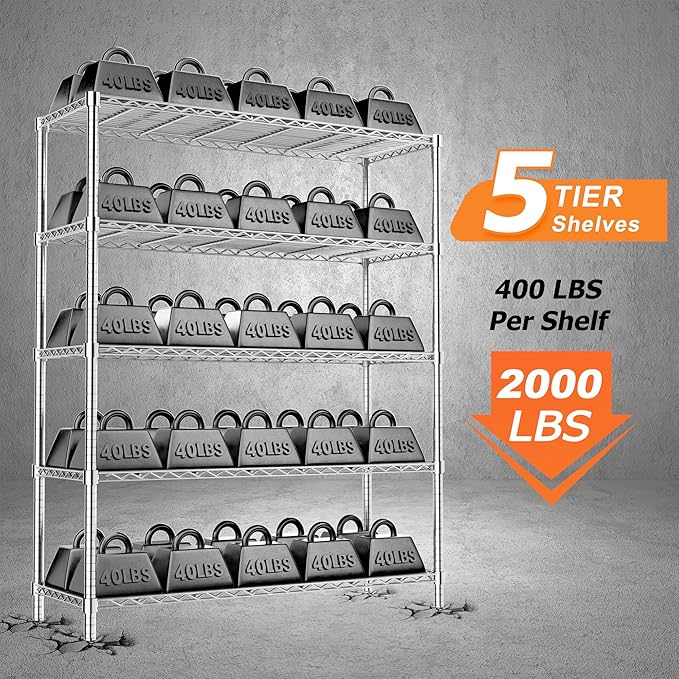 Storage Shelves Heavy Duty, 3 PCS 48" L x 20" W x 72" H Garage Wire Shelving Unit Loads 2000LBS, 5-Tier Adjustable Metal Industrial Utility Shelf Rack for Kitchen, Laundry Room, Warehouse, Basement