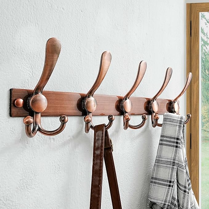 Dseap Coat Rack Wall Mount 2.0 Pro: Heavy Duty 300% Thicker, 16" Stud Mount, Stainless Steel Wall Coat Hooks Hanger for Clothes Jackets Hats Entryway Closet, MaxStrong Series, Antique Copper