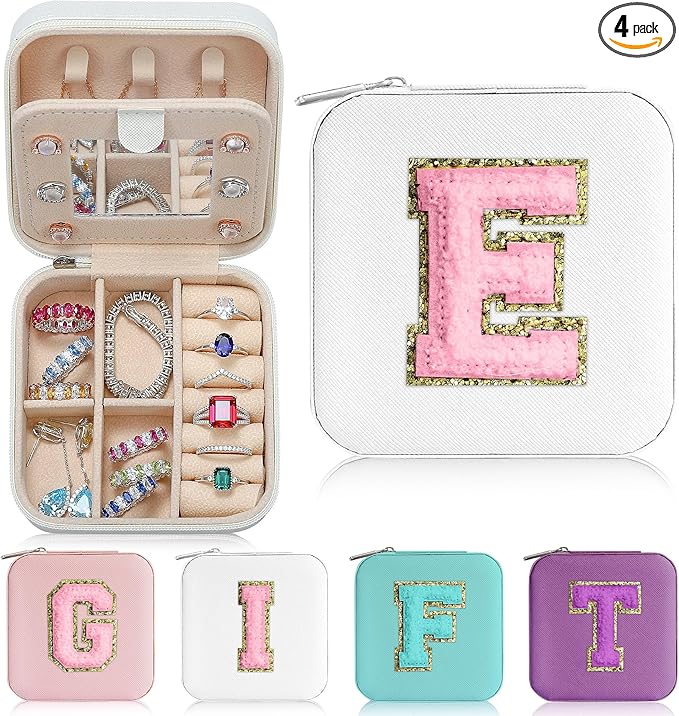 Parima Teacher Gifts for Women - Teacher Appreciation Gifts for Friends Travel Must Have Jewelry Case Organizer | Travel Jewelry Box | Graduation Gifts for Friends Female - Letter E, White