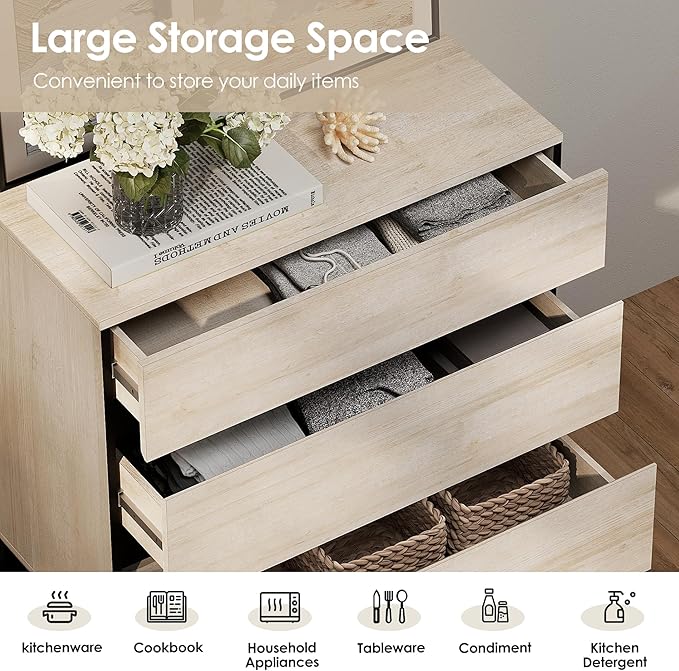 WAMPAT Dresser for Bedroom, Closet Organizers and Storage with 12 Drawers, Chest of Drawers with Metal Base, Modern Wooden Dresser for Living Room, Bedroom, Light Oak