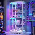 Glass Display Cabinet with RGB Light, 5-Tier Curio Cabinet for Collectibles, Display Case with Removable Shelves, Human Sensor Design, White