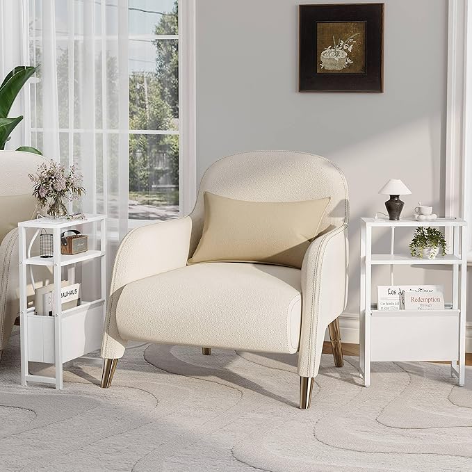 Narrow Side Table with Charging Station Slim End Table Sofa with Magazine Rack, Bedside Table for Small Spaces, 3 Tier Nightstand for Living Room Couch, Bedroom White LET503WE