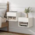 Floating Nightstands Set of 2 with Drawer and Open Shelf, Small Wall Mounted Bedside End Table, Modern Fluted Night Stand for Bedroom, Living Room, White