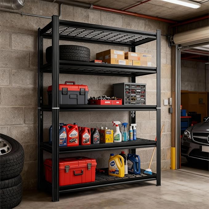 47''W Wire Garage Metal Shelving, 3000 Lbs Heavy-Duty Garage Storage Shelves, 5-Tier Adjustable Reinforced Shelves for Laundry Rooms, Basements, Kitchens&Outdoor (47''W*24''D*71''H)