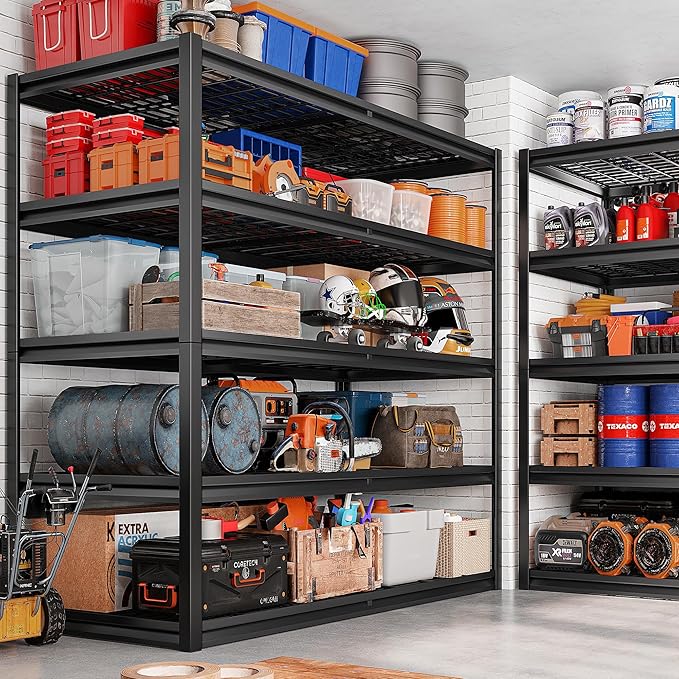 REIBII 78" H Garage Shelving, 5 Tier Storage Shelves Heavy Duty, 3000LBS Industrial Shelf, Adjustable Metal Shelving for Garage, Warehouse, School, Commercial, Business, 55.2" W x 78" H x 26" D