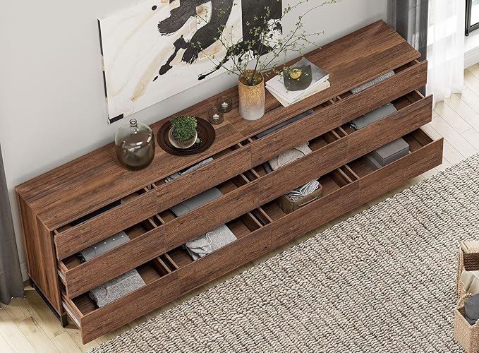 WAMPAT Dresser for Bedroom, Closet Organizers and Storage with 12 Drawers, Chest of Drawers with Metal Base, Modern Wooden Dresser for Living Room, Entryway, Brown