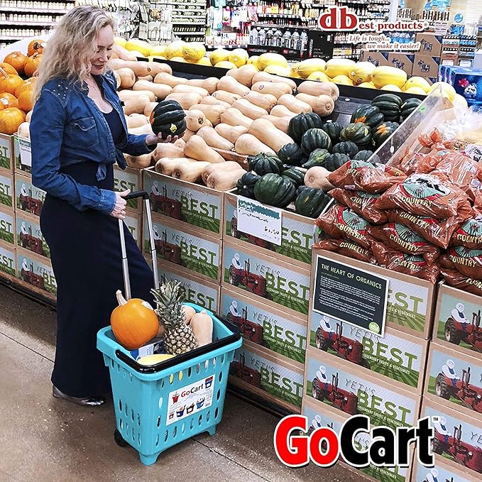 dbest products GoCart,Teal Grocery Cart Shopping Laundry Basket on Wheels