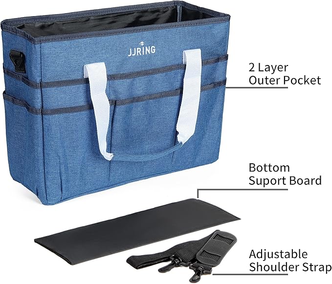 JJRING Craft Organizer Tote Bag, Large Art Storage Caddy with Multiple Pockets, Blue Sewing Bag for Art, Craft, Scrapbooking, Medical, and Office Supplies Storage