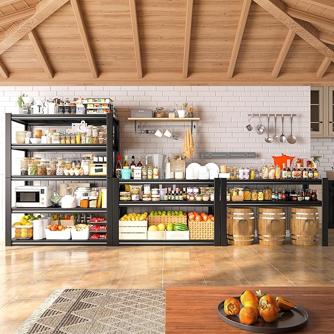 REIBII 40" W Garage Shelving, Heavy Duty Storage Shelves Load 2500LBS, 5-Tier Adjustable Metal Shelving, Garage Shelves for Warehouse, Pantry, Basement, 72" H x 40" W x 18" D, 2Pack