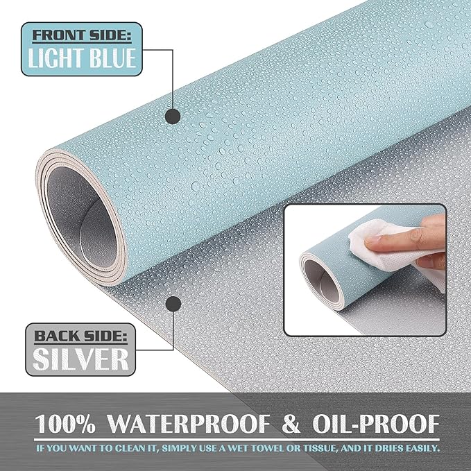K KNODEL Small Office Leather Desk Mat, Mouse and Keyboard Pad, Computer and Laptop Mat, Desktop Protector and Cover, Writing Pad and Blotter (23.6"x13.8", Light Blue)
