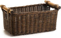 The Basket Lady Petit Pole Handle Wicker Storage Basket, Medium, 12 in L x 6.5 in W x 6 in H, Antique Walnut Brown