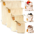 LEAFICO Muslin Cloth Bags with Drawstrings - Set of 8 (S, M, L, XL) - Reusable Natural Cotton Bags for Bulk Food Storage - Canvas Fabric Sachets