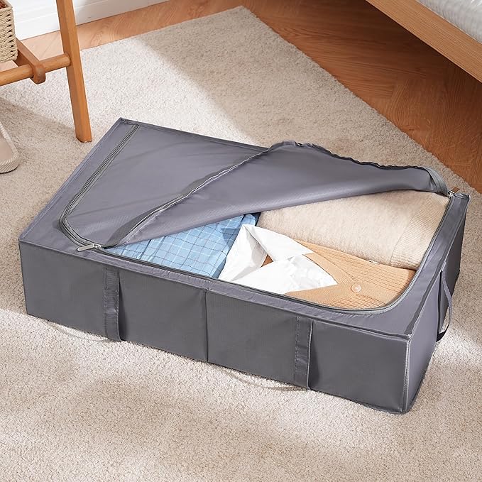 TYEERS Under Bed Storage Containers, Durable Fabric, Washable, Collapsible, Under Bed Storage Bins for Clothes, Blankets, Sheets, Shoes, 27.5x16.5x7 Inches, 2-Pack, Dark Grey
