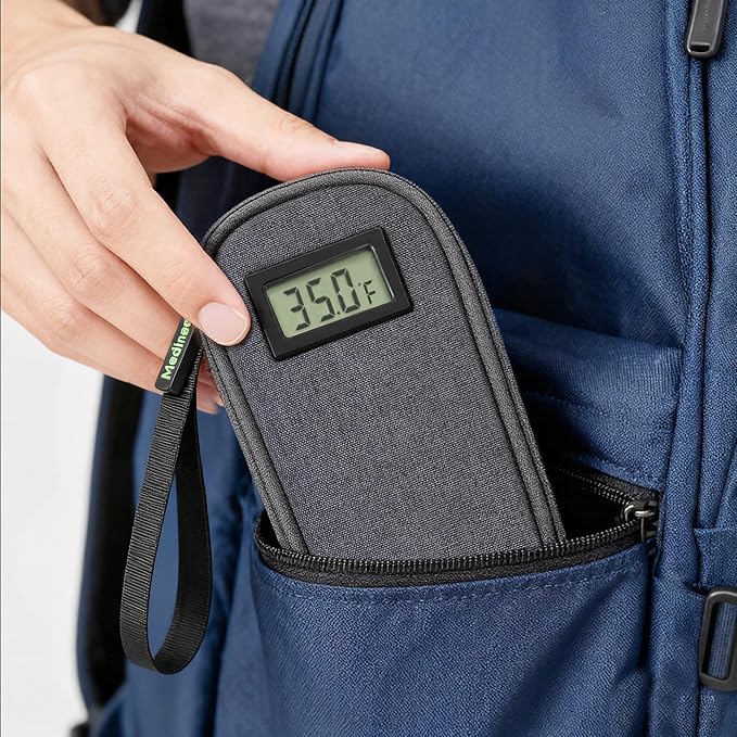 Insulin Cooler Travel Case TSA Approved with Temperature Display – Diabetic Medication Travel Case with 2 × 90g Ice Packs, Portable Medicine Organizer for 3–4 Insulin Pens and Diabetic Supplies(Grey)