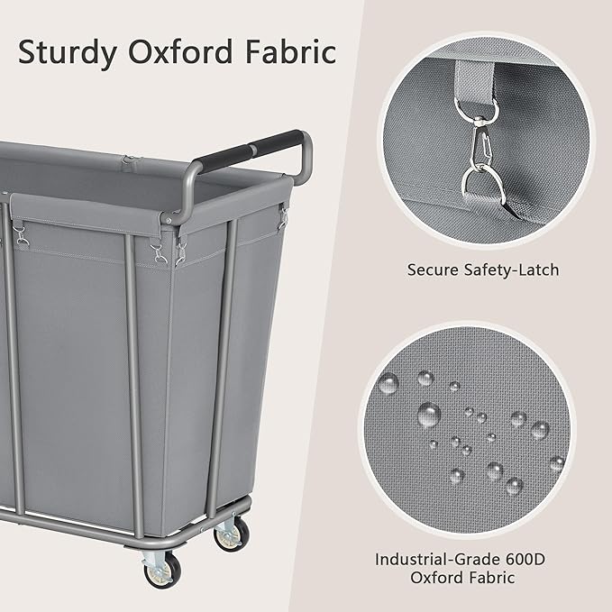 Large Laundry Hamper with Wheels, 360L Rolling Big Laundry Basket for Clothes Storage, Heavy Duty Extra Large Rolling Laundry Cart with Handle, Steel Frame, Waterproof Liner,95.1 Gallons,Grey