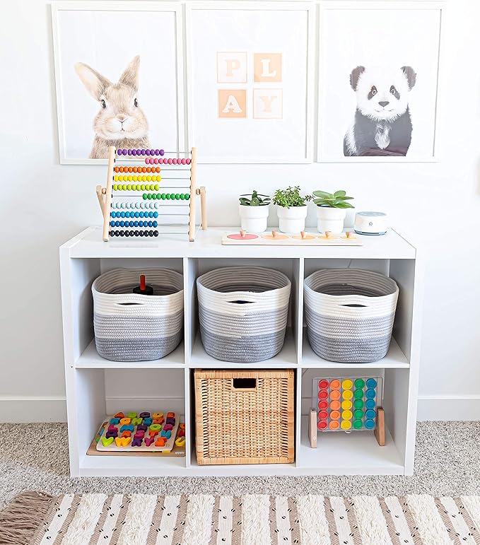 OrganiHaus Set of 3 Gray Woven Storage Baskets for Shelves, Decorative Organizer Bins for Closet, Bathroom & Living Room, Multipurpose Home Organization Baskets, Toy Storage Basket - 15x9x10 inches