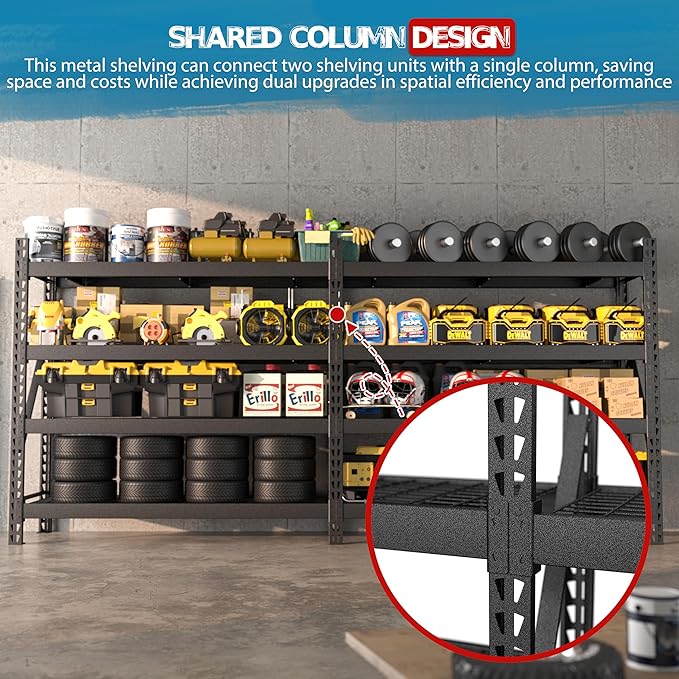 BlueWish 8000LBS 78 "W x 24 "D x 72 "H Garage Shelving Heavy Duty Storage Shelves, 4-Tier Adjustable Storage Shelves, Iron Industrial Shelving for Basement Warehouse Basement, Black