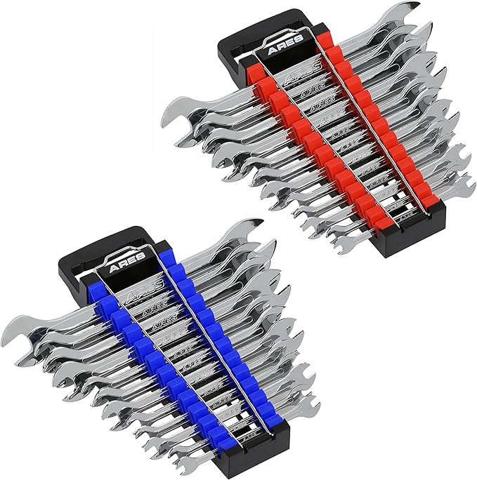 ARES 62043-2-Piece Wrench Rack Set with Locking Bar - SAE Rack Holds 1/4-Inch to 1-Inch Sizes - Metric Holds 6 to 25mm Sizes - Locking Metal Clip Secures Wrenches