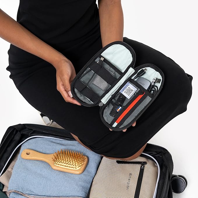 Sherpani Mini Co-Pilot, Travel Cable Bag, Cord Storage Organizer, Small Tech Pouch, Accessory Carrying Case, Travel Gift for Women (Straw)
