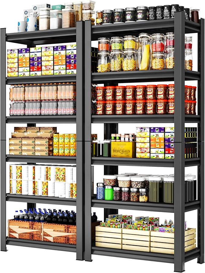 82'' Storage Shelves, Garage Metal Shelving Unit, Adjustable, Double-Layer Column with Reinforced Ribs, Heavy-Duty, Capable of Bearing 3600 lbs, Suitable for Garage, Warehouse, Kitchen Storage