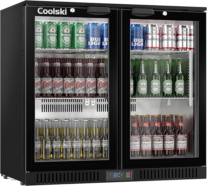 Coolski Back Bar Cooler Commercial Undercounter Refrigerator with 2 Glass Door, Bar Beverage Refrigerator for Beer Soda Wine 7.0 Cu.Ft. Capacity LED Lighting ETL NSF Approved, Black