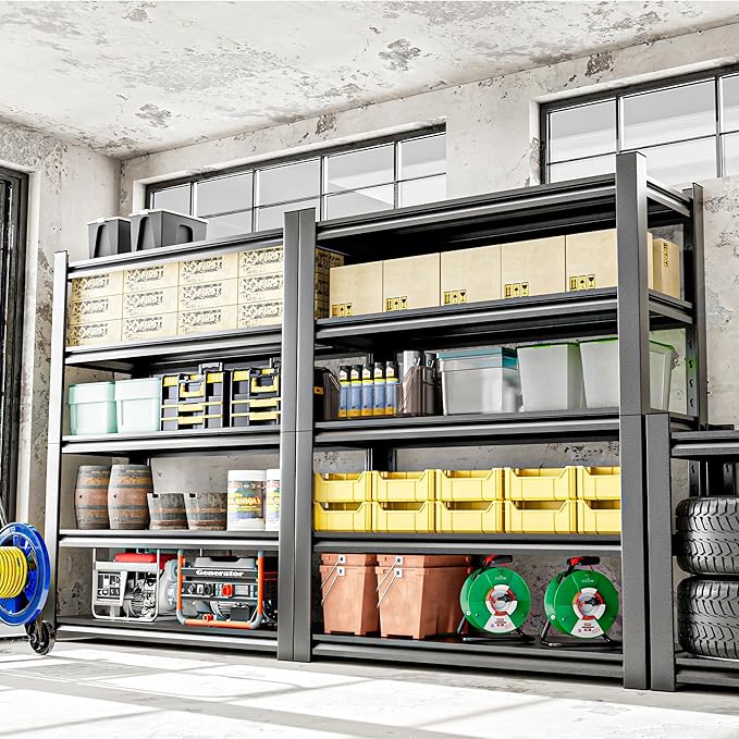Heavy Duty Metal Storage Rack Shelving for Garage, 5 Tier Shelving Unit - Garage Storage Shelf, Industrial Utility Shelving, Durable Metal Shelf Organizer 24" D x48 W x87 H（2 Pieces）
