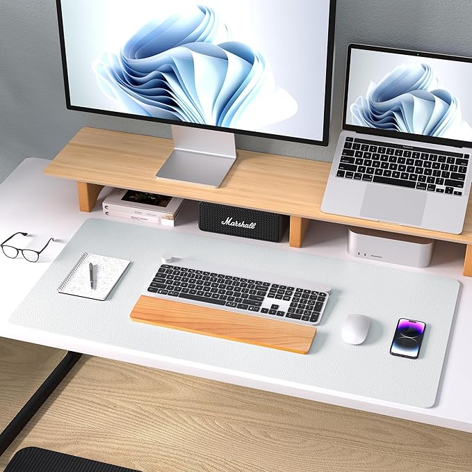 Aothia Leather Desk Pad Protector, Mouse Pad, Office Desk Mat, Non-Slip PU Leather Desk Blotter, Laptop Desk Pad, Waterproof Desk Writing Pad for Office and Home (Barely Grey, 36" x 17")