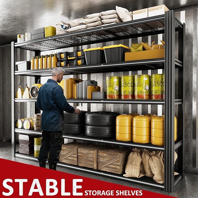 60" W Garage Shelving Heavy Duty Metal Shelving 3030LBS Storage Shelves Adjustable 5 Tier Metal Shelves for Storage Industrial Shelves for Garage, Warehouse, 24." D x 60'' W x 72'' H
