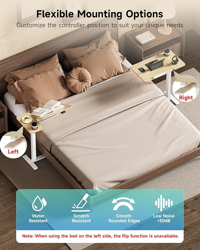 BZIUM Overbed Bedside Table with Hidden Wheels, Adjustable Medical Tilt Top Hospital Bed Table Over The Bed, Rolling Desk Mobile Standing Desk for Hospital&Home Use (Maple)